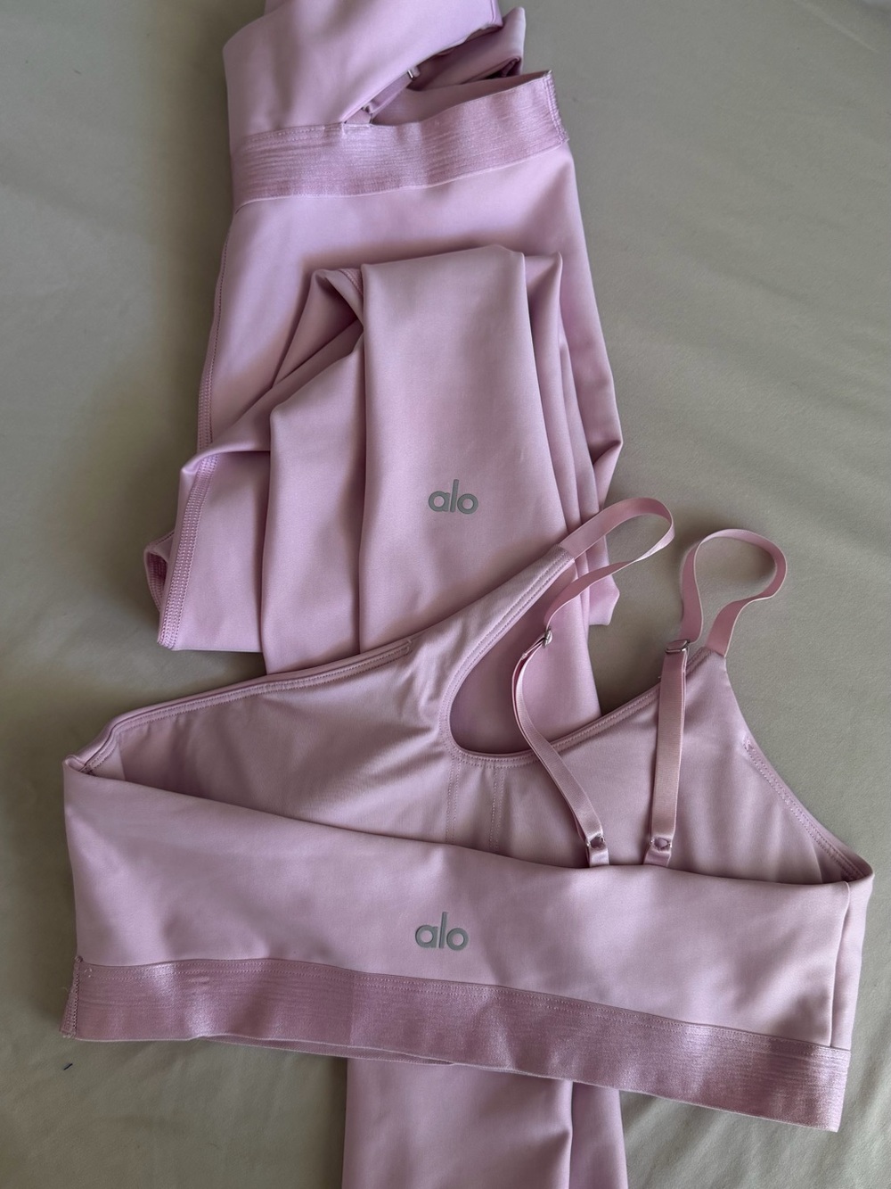 ALO Yoga Pink Adjustable-Strap Sports Bra (M) and Leggings (S) Set